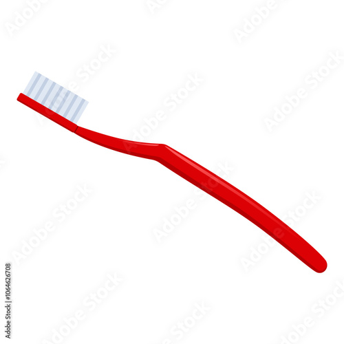 A red toothbrush isolated on a white background. Vector illustration