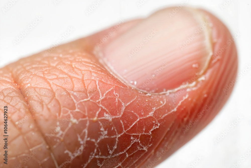 Fototapeta premium Close-up of dry, cracked skin on thumb