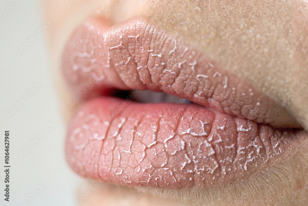 Fototapeta premium Close-up of chapped, dry lips with peeling skin