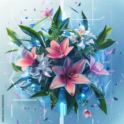 Abstract Flowers on cyber background