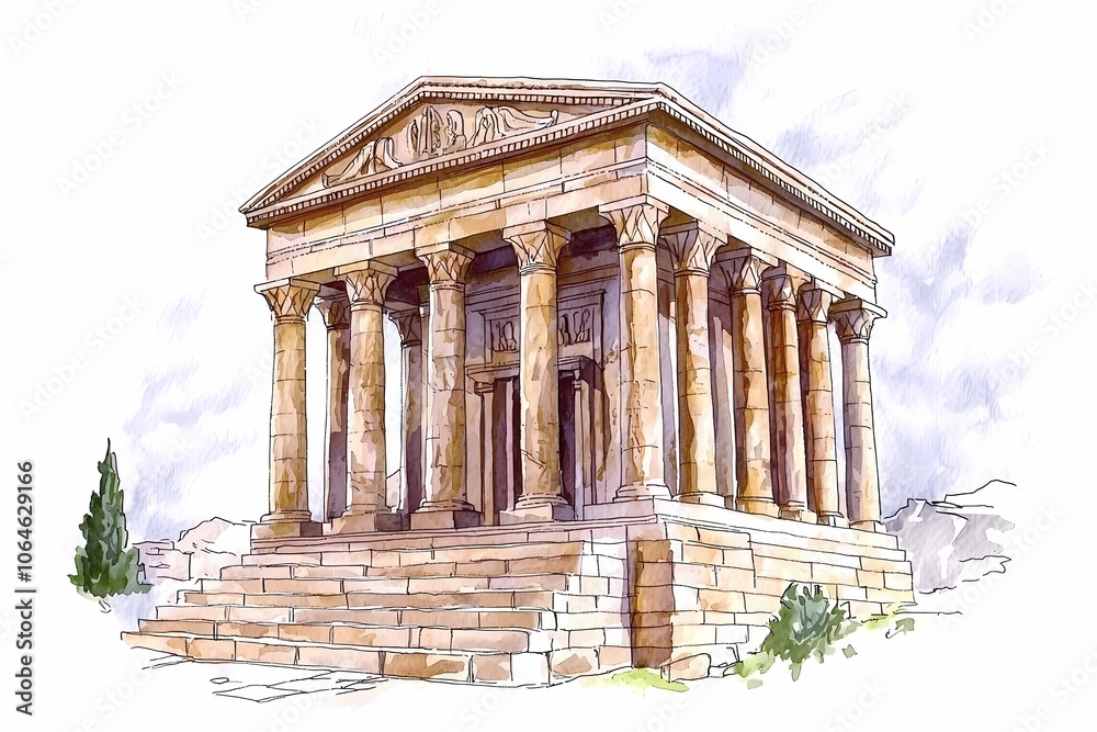 Obraz premium Ancient Temple with Stone Pillars Surrounded by Mist