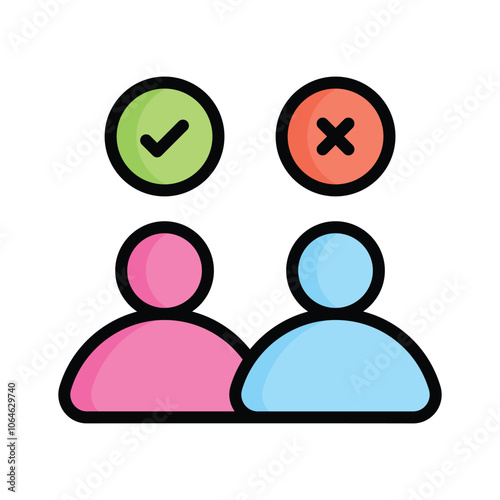 Two people with checkmark and cross, symbolizing choices and decisions