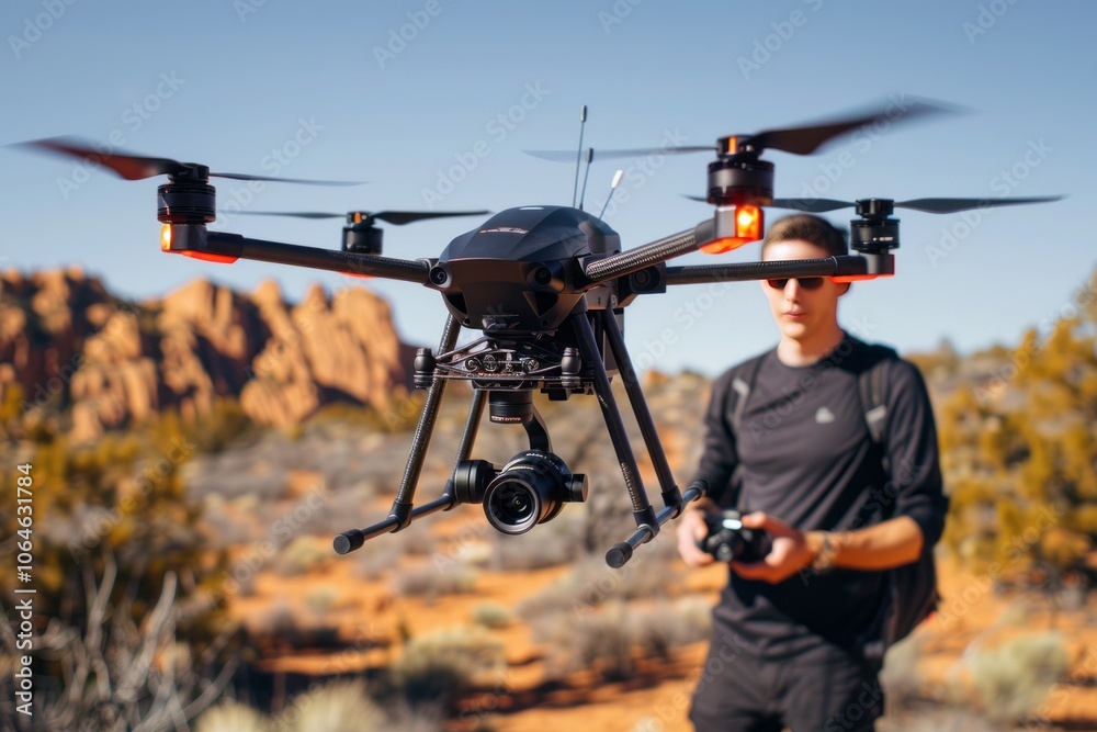 A professional photographer using a drone to capture aerial portraits on International Drone Day A professional photographer using a drone to capture aerial portraits on International Drone Day