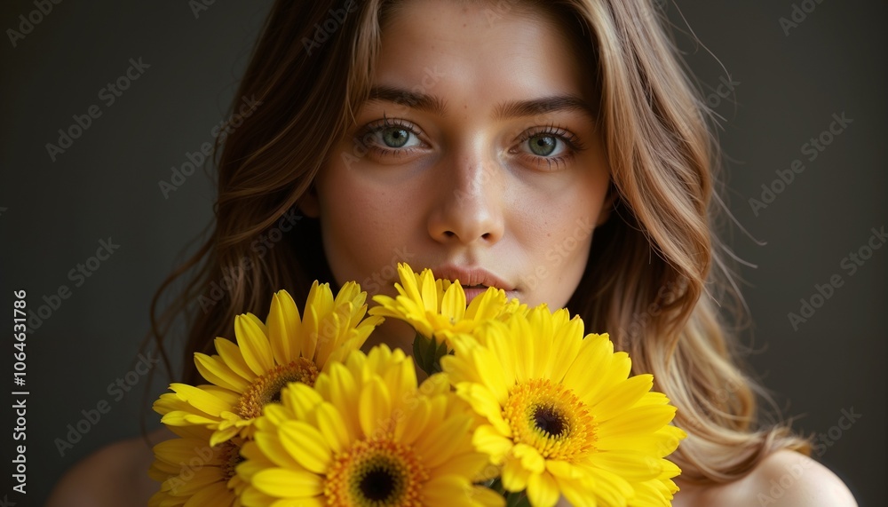 Portrait of a woman with yellow flowers Portrait of a woman with yellow flowers