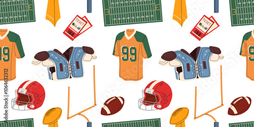 Seamless Pattern with American football equipment. Background for fabric, wrapping paper, textile, wallpaper and clothing.