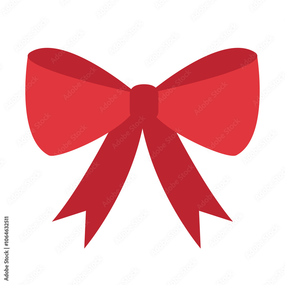 Big red ribbon bows. Christmas bow icon. Decoration element for giftbox present bag. Merry Christmas, New Year sign symbol. Flat design. Isolated. White background. Isolated. Vector illustration Big red ribbon bows. Christmas bow icon. Decoration element for giftbox present bag. Merry Christmas, New Year sign symbol. Flat design. Isolated. White background. Isolated. Vector illustration
