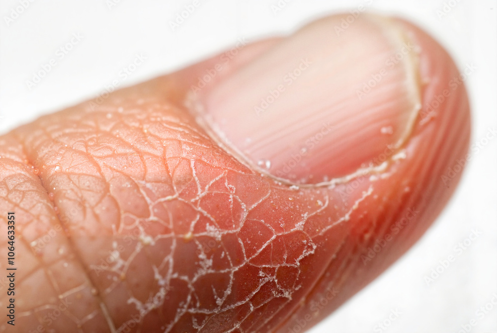 Fototapeta premium Close-up of cracked, dry finger skin with texture details