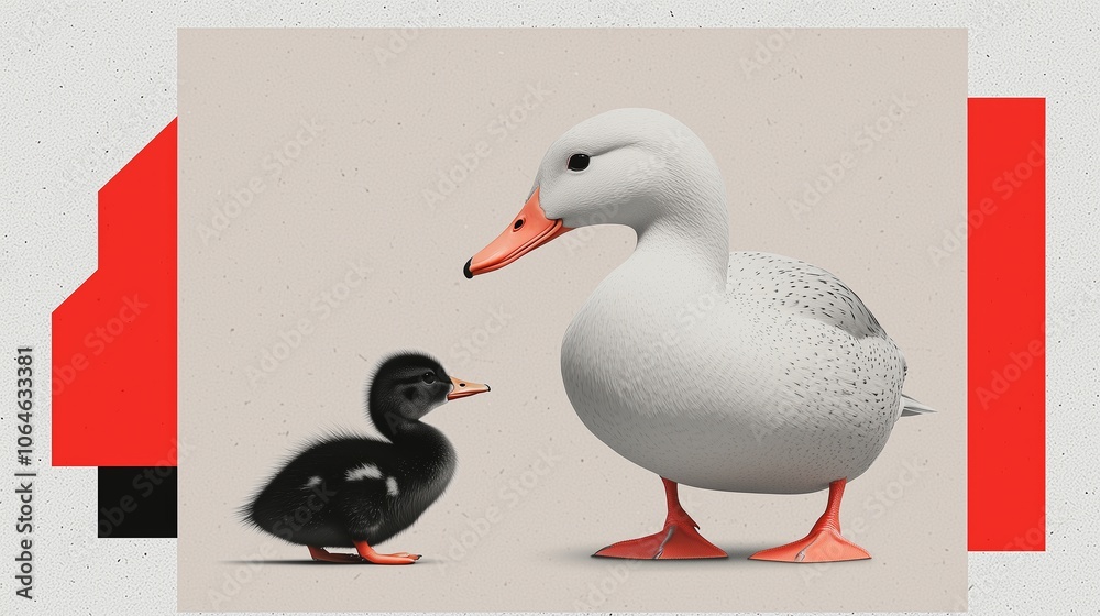 Duck and Duckling Side View Duck and Duckling Side View