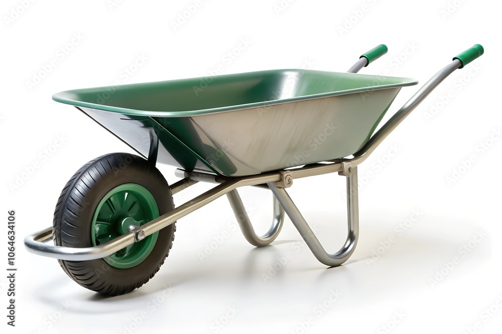 empty green wheelbarrow isolated on white background empty green wheelbarrow isolated on white background