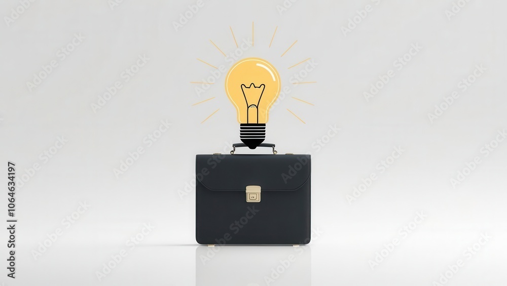 A briefcase with a glowing light bulb symbolizing innovative ideas. A briefcase with a glowing light bulb symbolizing innovative ideas.