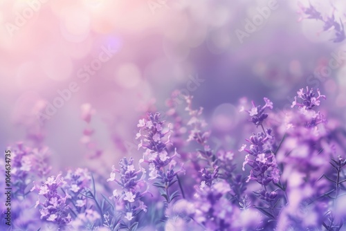 Soft pastel floral banner with purple flowers for spring summer.