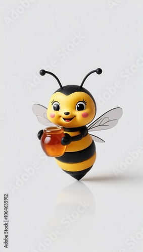 Cheerful cartoon bee with honey on a white isolated background photo