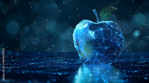 Polygonal technology apple background.Low poly blue.illustration