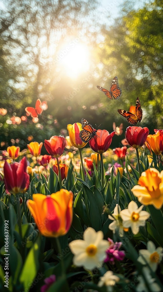 Colorful Tulips in a Spring Meadow Colorful Tulips in a Spring Meadow
