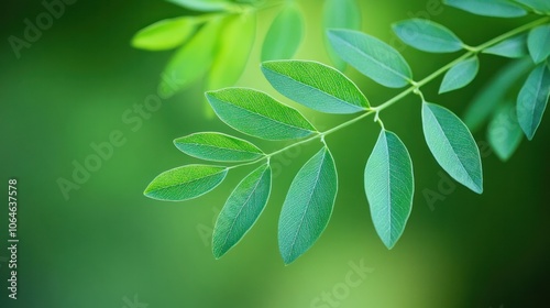 A macro shot of a vibrant green leaf, showing delicate plant details on a soft-focus green background for an organic feel