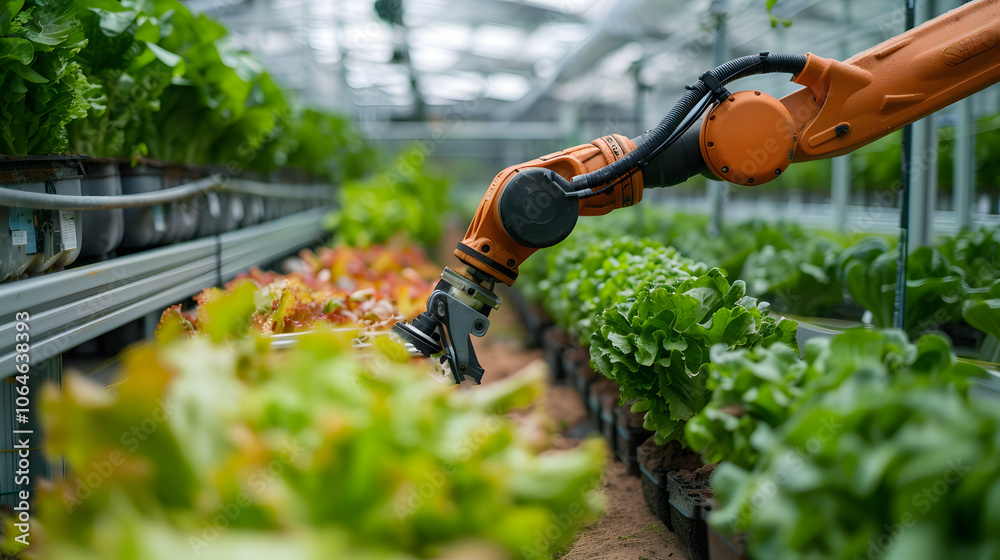 Robotic Arm Harvesting Fresh Lettuce in a High-tech Sustainable Greenhouse Robotic Arm Harvesting Fresh Lettuce in a High-tech Sustainable Greenhouse