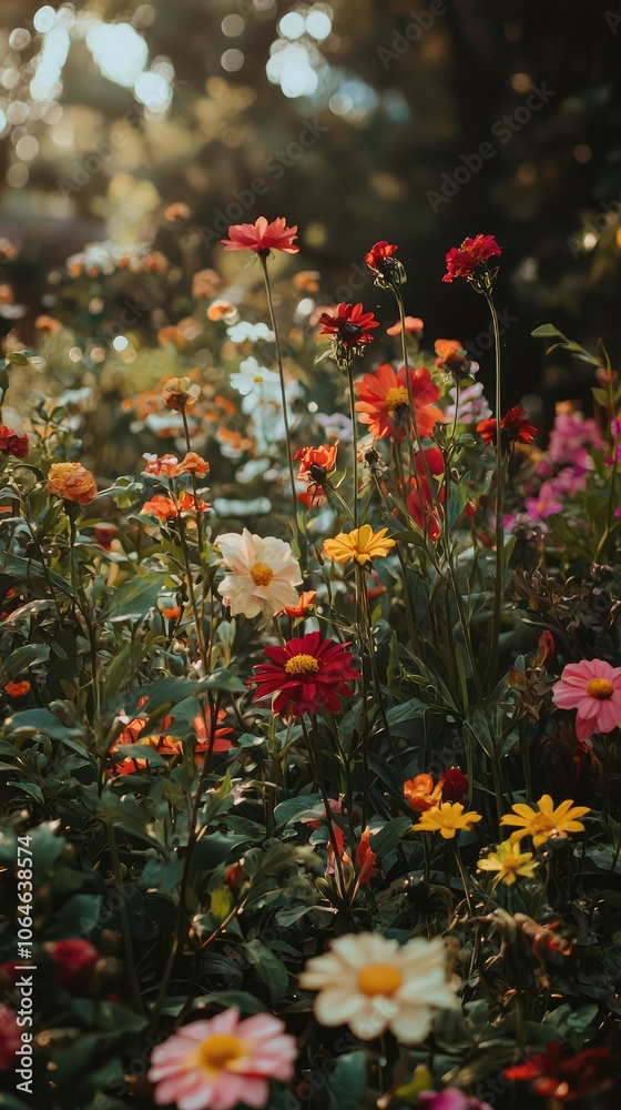 Fototapeta premium Colorful Flower Bed in Full Bloom