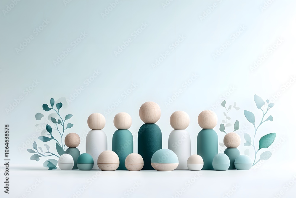 Stylized Figures Standing in Row with Minimalist Design