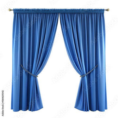 Curtain with soft smooth flowing folds. Deep blue color and luxurious texture create a dramatic and elegant atmosphere. Decoration and interior design. Expensive curtain made of rich fabric. AI