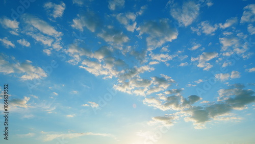 Photos Dramatic moving white cumulus and cirrocumulus clouds or puffy fluffy cloudscape on beautiful sunny blue sky