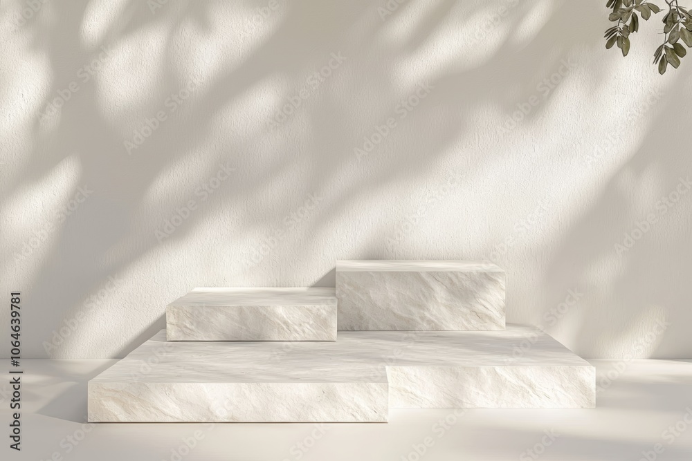 Minimalist stone platforms in soft light, textured rock wall backdrop modern aesthetic, perfect for product displays, serene atmosphere, high resolution Minimalist stone platforms in soft light, textured rock wall backdrop modern aesthetic, perfect for product displays, serene atmosphere, high resolution
