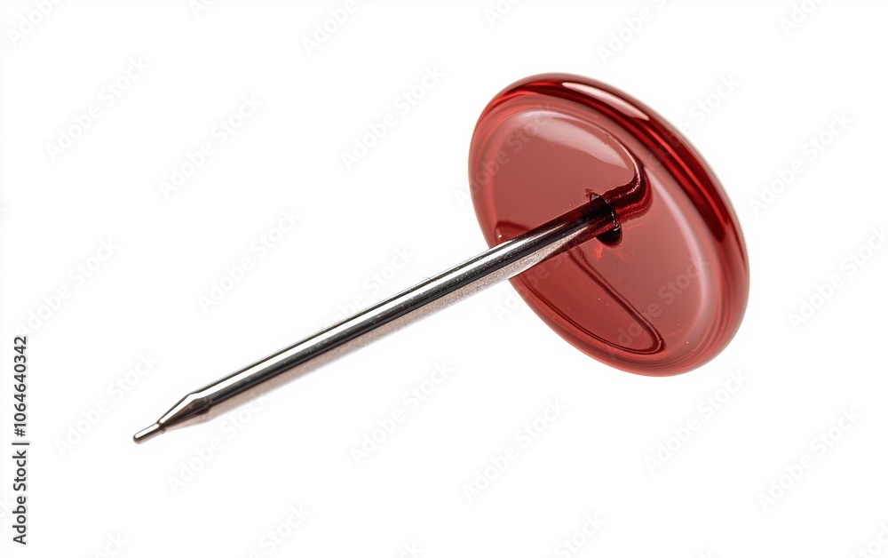 red push pin with reflective highlights, plastic and metal texture, detailed close-up, isolated on white background red push pin with reflective highlights, plastic and metal texture, detailed close-up, isolated on white background
