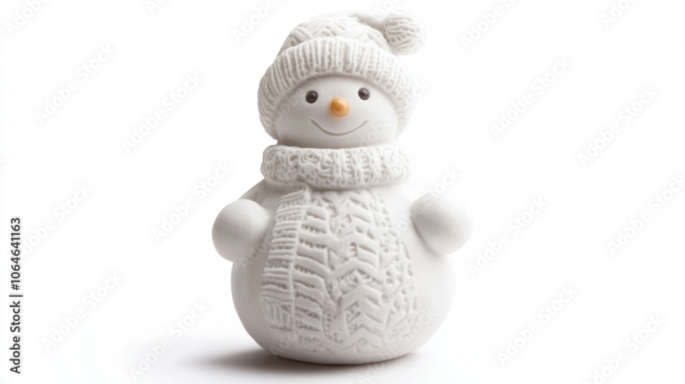 Classic snow figure in a minimal composition, isolated on white for a festive yet elegant holiday image Classic snow figure in a minimal composition, isolated on white for a festive yet elegant holiday image