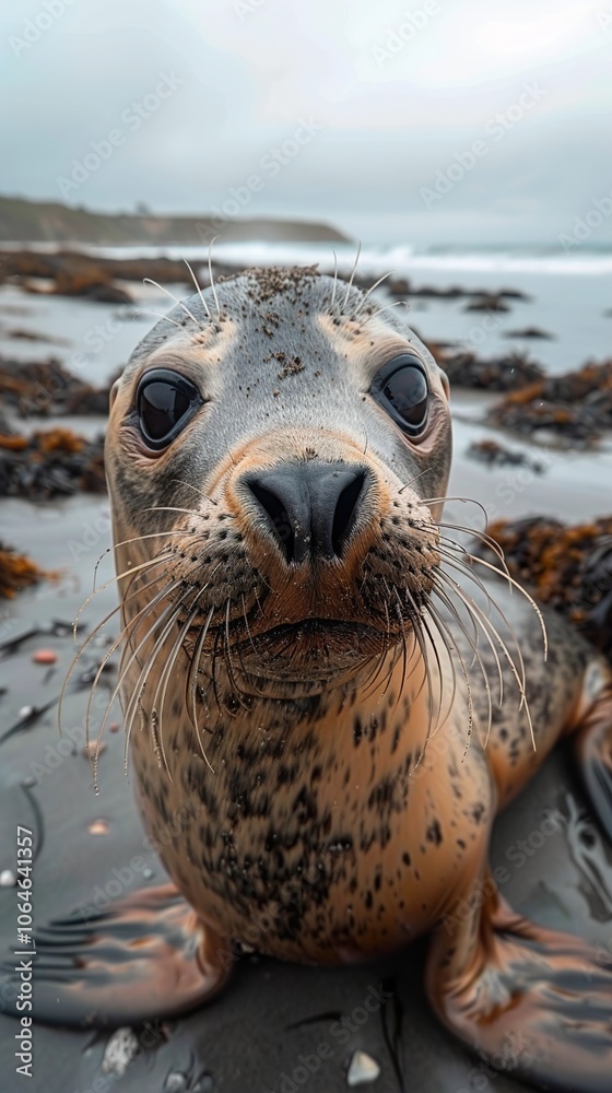 Close Up Portrait of a Curious Seal on the Beach Close Up Portrait of a Curious Seal on the Beach