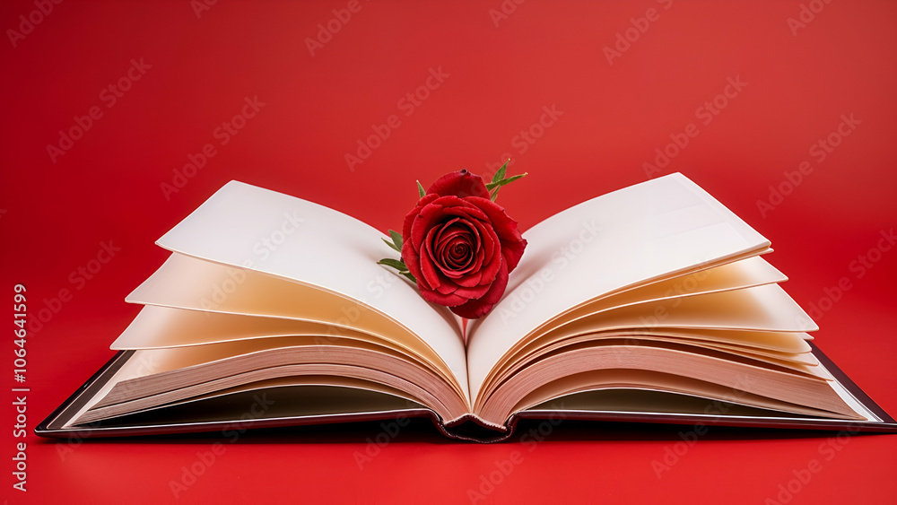 open book with red rose on red colour background. open book with red rose on red colour background.