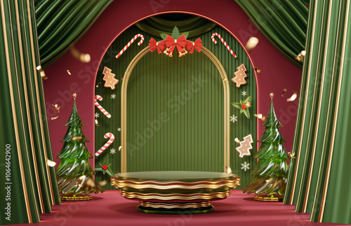 Wallpaper Mural Green Merry Christmas event product display podium with decoration background 3d rendering Torontodigital.ca