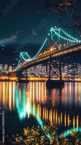 Illuminated Suspension Bridge at Night