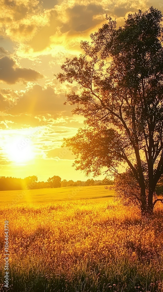 Golden Sunset Over Countryside Landscape Golden Sunset Over Countryside Landscape