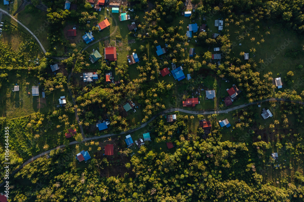 Φωτογραφία Aerial drone image of Beautiful local houses Rural village at Kota Belud, Sabah,