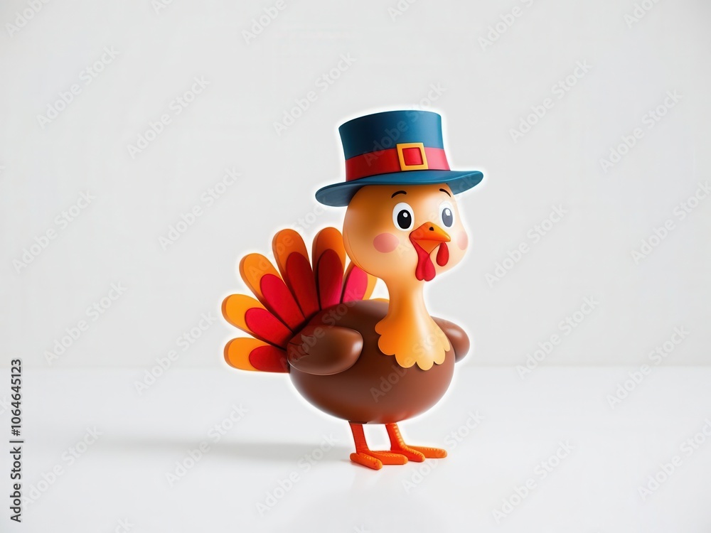 Colorful cartoon turkey wearing a blue hat on a white isolated background. Colorful cartoon turkey wearing a blue hat on a white isolated background.