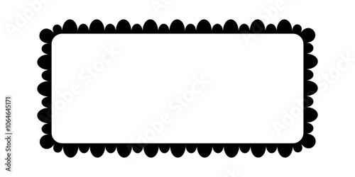 Scalloped edge square frame. Simple rectangle scalloped border. Fabric lace pattern frame. Repeat cute vintage frill ornament. Texture ribbon. Vector illustration isolated on white background.