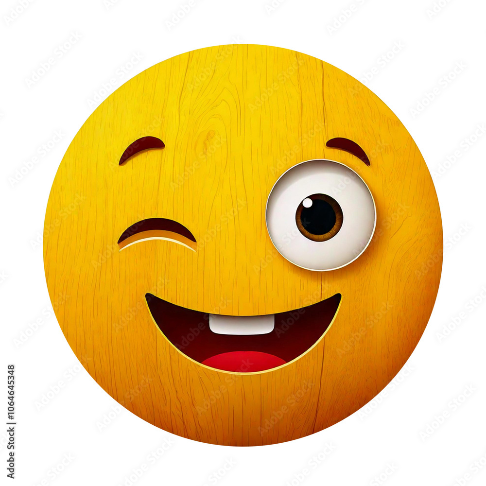 Fototapeta premium winking happy wood pattern emoji