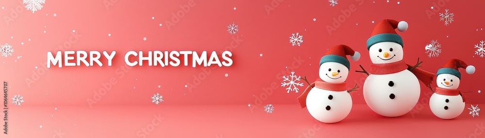 A festive image featuring cheerful snowmen against a red background, celebrating Christmas with a A festive image featuring cheerful snowmen against a red background, celebrating Christmas with a