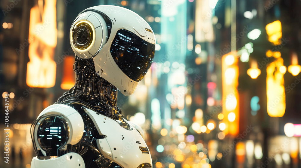 A humanoid robot in a futuristic city A humanoid robot in a futuristic city