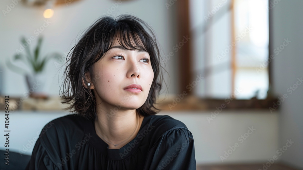 室内にいる若い女性 室内にいる若い女性