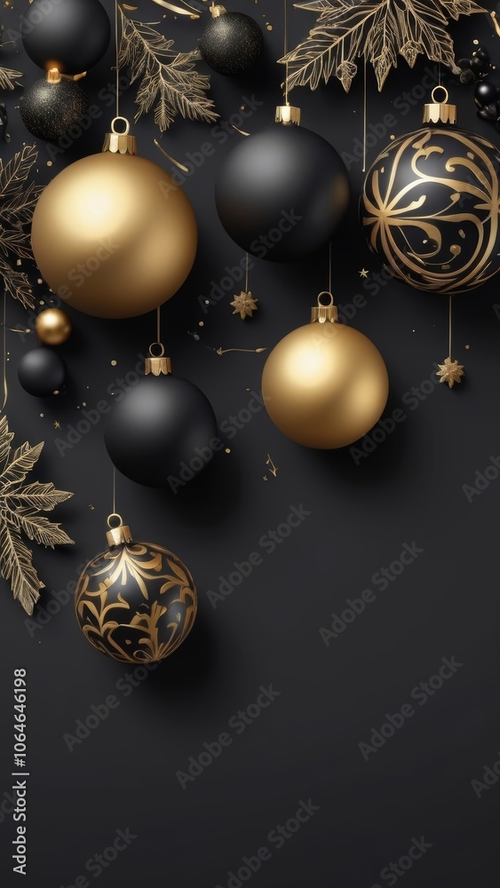 Elegant black and gold Christmas background with luxurious holiday decor Elegant black and gold Christmas background with luxurious holiday decor