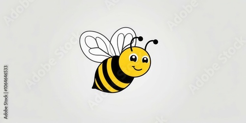 Cute cartoon bee with a smile, isolated on a white background.