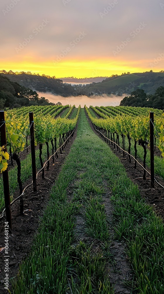 Serene Morning in a Dew-Kissed Vineyard Serene Morning in a Dew-Kissed Vineyard