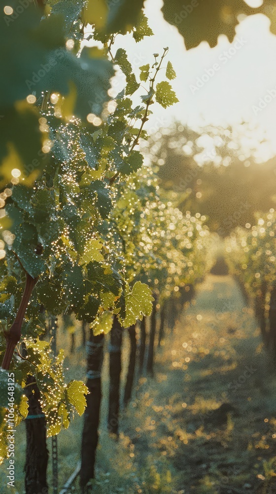 Serene Morning in a Dew-Covered Vineyard Serene Morning in a Dew-Covered Vineyard