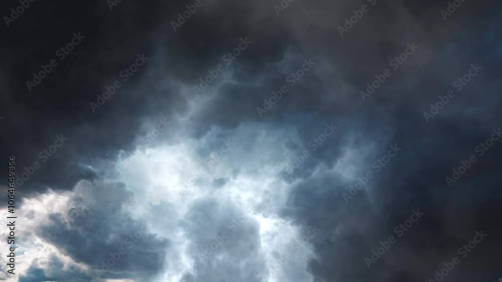 Lightning strikes Black clouds before a storm , thunderclouds 4K