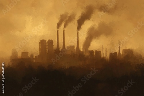 Industrial Smog: Factory Buildings & Pollution Clouds