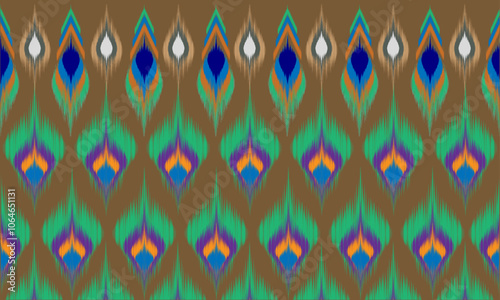 Ethnic abstract ikat fabric seamless pattern in Aztec tribal style. Design for background, wallpaper, fabric, clothing, batik, carpet, embroidery.