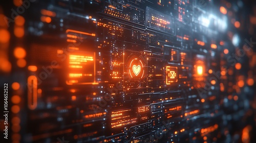 Holographic display of secure messaging social media with encryption icons representing safe communication and data protection