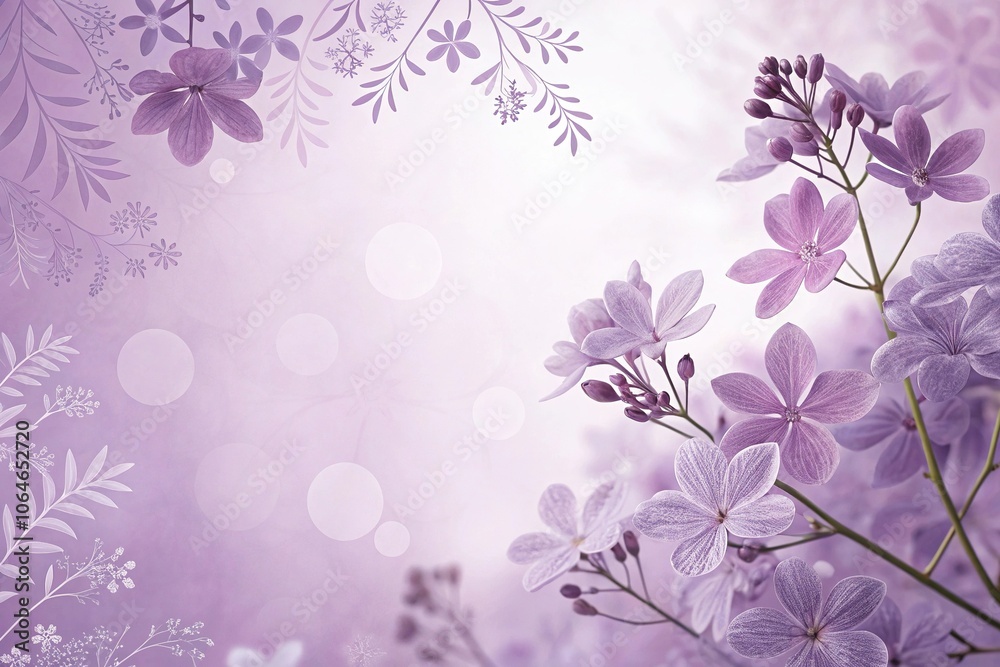 Obraz premium Soft pastel violet floral background with delicate and intricate flower patterns, violet flowers, feminine decor
