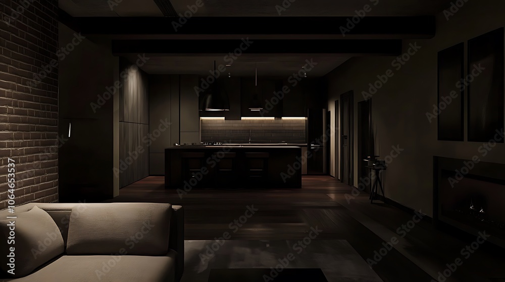 Modern Apartment Interior with Dark Tones