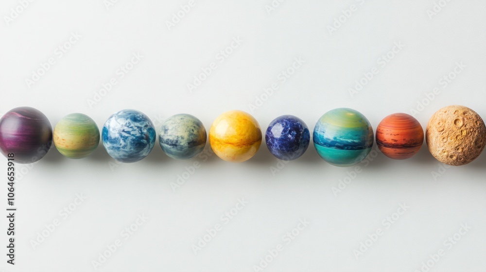 Planets of the solar system aligned in order on a white background, a simple and clear educational photo Planets of the solar system aligned in order on a white background, a simple and clear educational photo